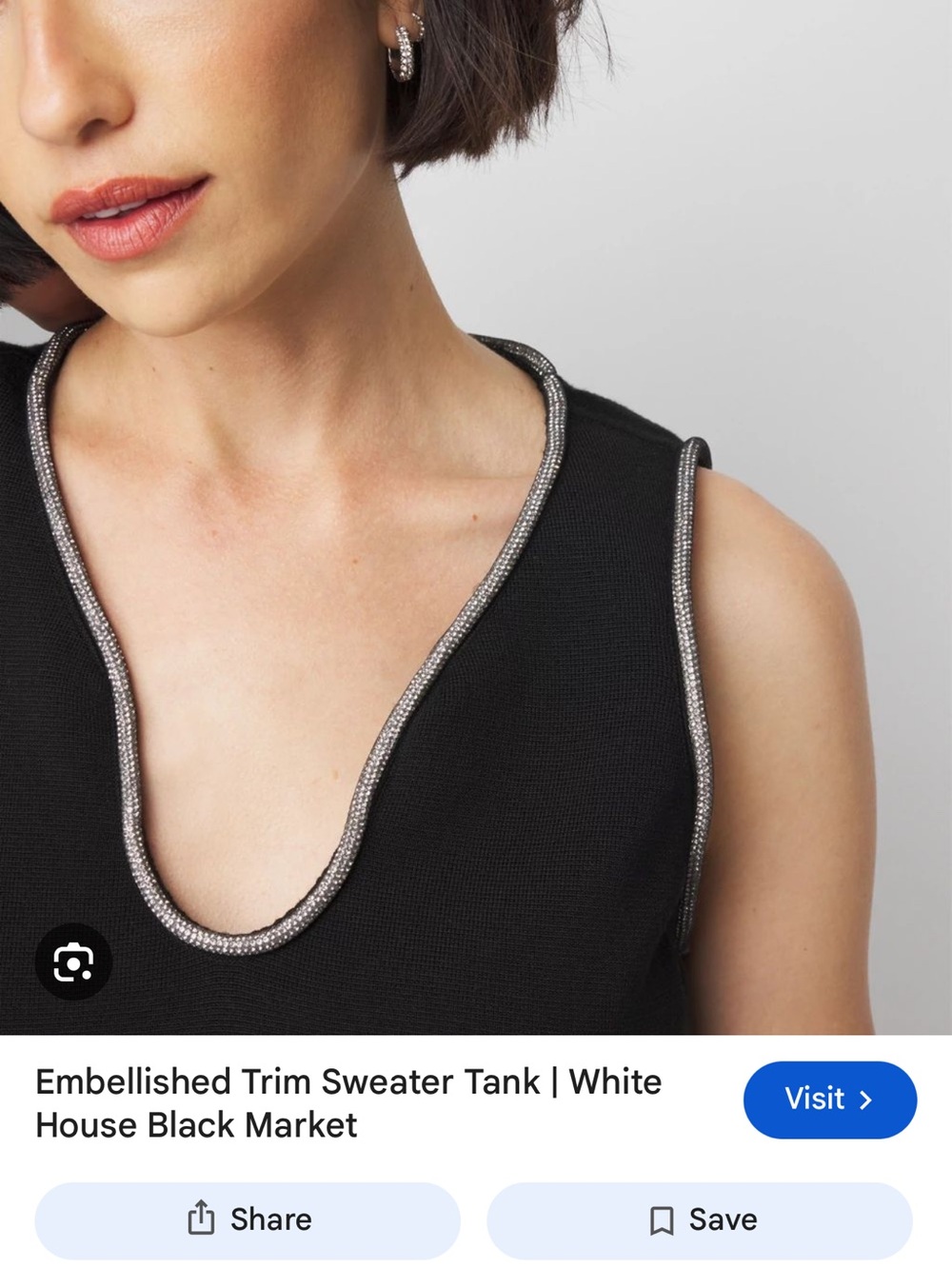 White House Black Market Black Sleeveless Tank with Embellished Neckline